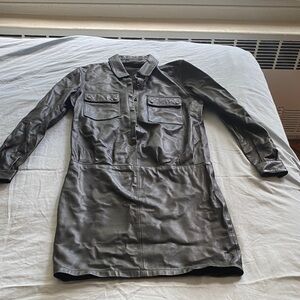 All Saints Black Leather Shirt Dress
